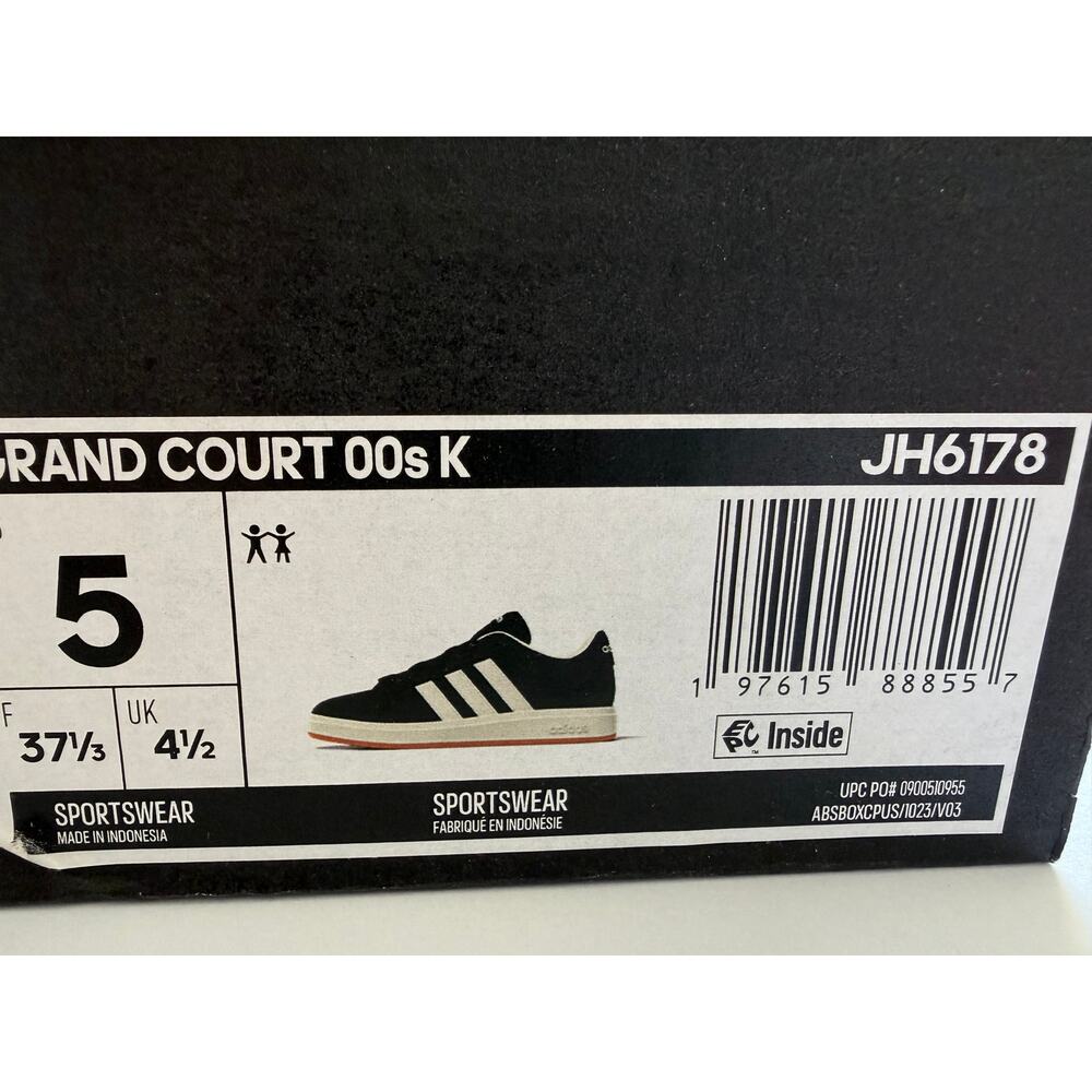 Adidas Grand Court 00s K JH6178 Black Cream Gum Kids 5 / UK 4.5 New With Tags
